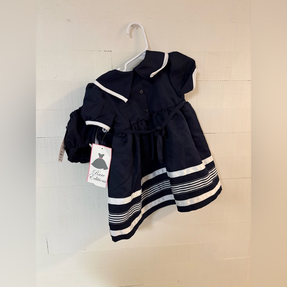 Rare Editions Navy Sailor Dress 3 Piece Set Baby Girls 24M NWT - Picture 2 of 7